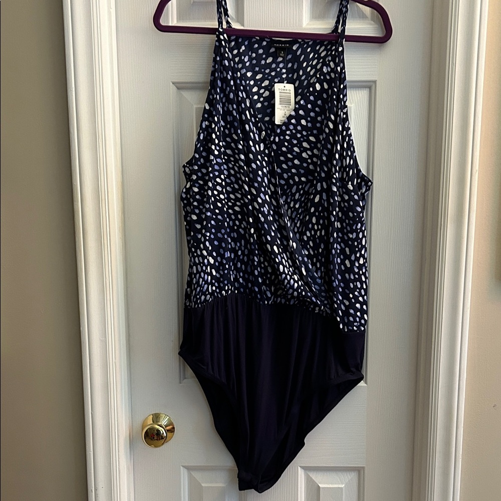 Torrid Blue and White Patterned Bodysuit
